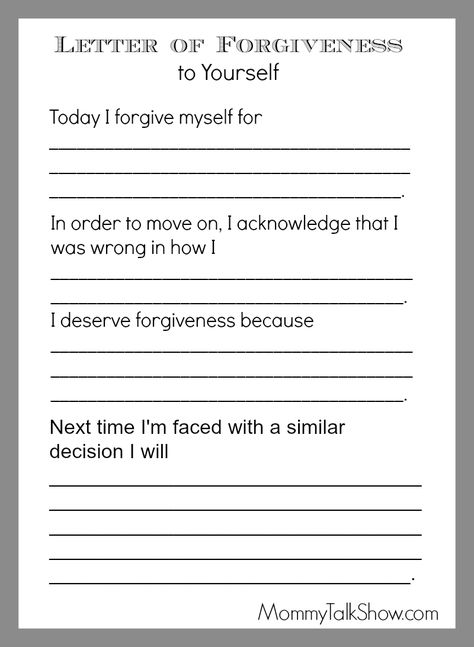 How To Write A Forgiveness Letter To Yourself, Letter Of Forgiveness To Self, Therapy Letter Writing, Forgiveness Activities For Adults, Group Therapy Check In Questions, Self Forgiveness Worksheets, Psychology Printables, Recovery Group Activities, Forgiveness Worksheet