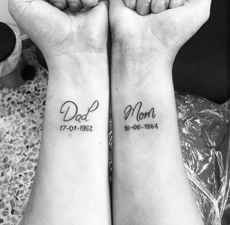 Tattoo For Your Parents, Tattoo Ideas Parents Mom And Dad, Tattoo Ideas Mom And Dad, Tattoo Parents Mom And Dad, Dad And Mom Tattoo, Mum Dad Tattoos, Tattoos To Get For Your Dad, Mum And Dad Tattoos For Women, Dad Daughter Tattoos Matching