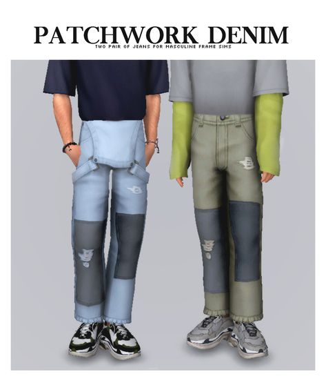 Patchwork Denim Jeans. ◾ by @nucrests | nucrests on Patreon The Sims 4 Mods Patreon, Sims 4 Mods Patreon, Sim4 Cc, Sims 4 Men Clothing, Patchwork Denim Jeans, Sims 4 Male Clothes, Sims Clothes, Sims 4 Cc Kids Clothing, Pelo Sims