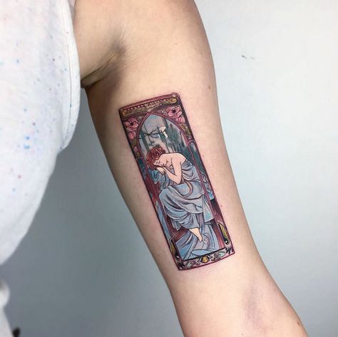 22 Classical Art Tattoos - Inside Of Arm Tattoo, Art Inspired Tattoos, Phönix Tattoo, Inner Arm Tattoos, Inner Arm Tattoo, Kunst Tattoos, Alfons Mucha, Geniale Tattoos, Initial Tattoo