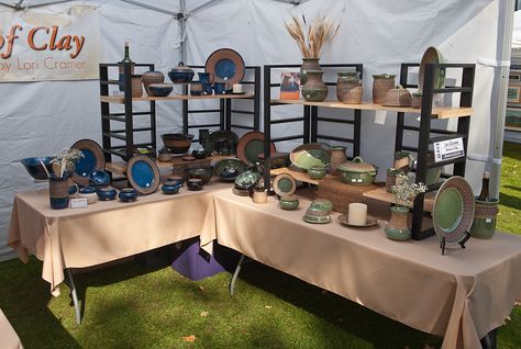 Stoneware Pottery | I displayed a large selection of stonewa… | Flickr Pottery Booth Display, Art Fair Booth, Vendor Booth Display, Pottery Sale, Pottery Display, Craft Show Booths, Aurora Art, Vendor Displays, Craft Fairs Booth