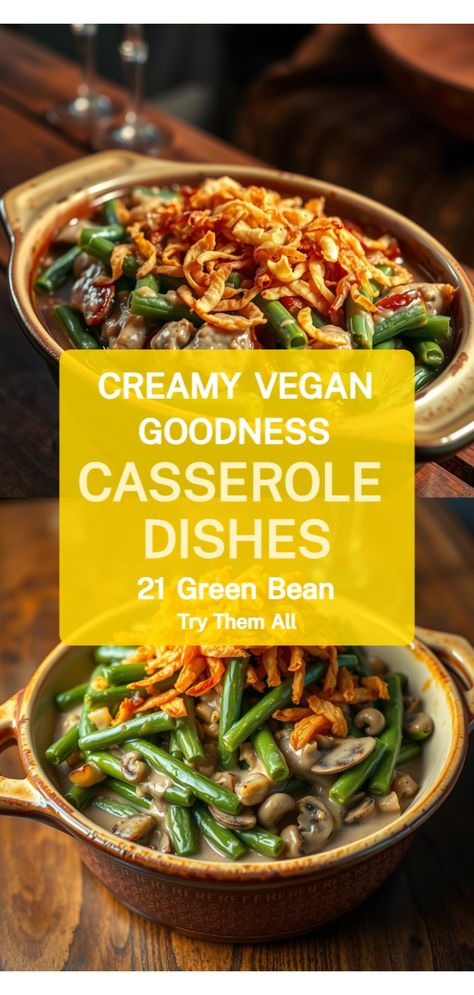 Vegan Green Bean Casserole Green Bean Casserole Recipes, Bean Casserole Recipes, Vegan Green Bean Casserole, Low Calorie Vegan, Tempeh Bacon, Greenbean Casserole Recipe, Crispy Onions, Fresh Green Beans, Creamy Mushrooms