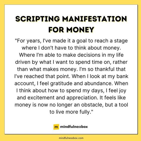 Scripting manifestation takes the principles of manifestation and encourages you to take action using pen and paper. Just as with visual manifestation, your job is to imagine, in vivid detail, what it looks and feels like to be in the future moment where your vision is now reality. The more details, the better. Allow your imagination to run wild. #manifestation #money #mindfulness Paper Manifestation, Manifestation For Money, Scripting Manifestation Journal, Manifestation Examples, Visual Manifestation, Scripting Manifestation, Journal Examples, Manifestation Money, Script Writing