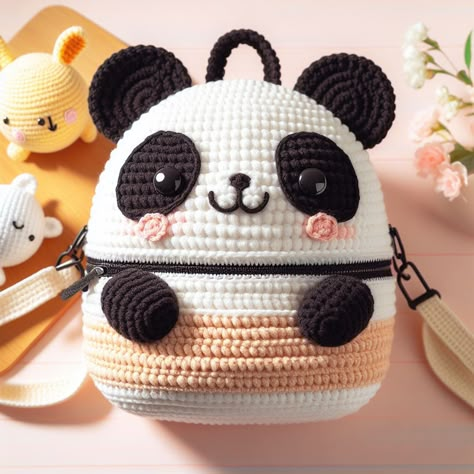 Panda Bag Crochet, Panda Backpack, Mochila Crochet, Crochet Backpack Pattern, Disney Crochet Patterns, Entrepreneur Ideas, Crochet Panda, Crochet Backpack, Cream Body