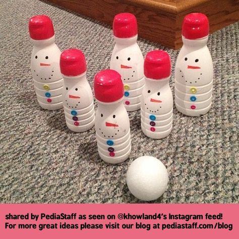 Instagram Therapy Idea of the Week: Snowman Bowling! - pinned by @PediaStaff – Please Visit ht.ly/63sNt for all our pediatric therapy pins Snowman Bowling, Creamer Bottles, Snowman Games, Creamer Container, Coffee Creamers, Preschool Winter, Christmas Games For Kids, Winter Preschool, Bowling Pins