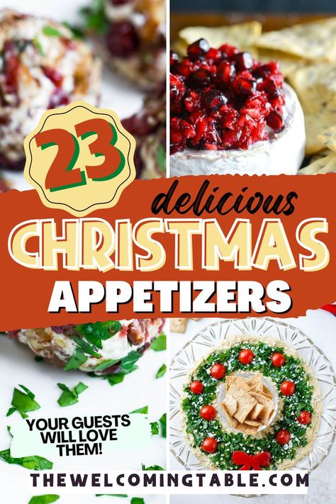 a collage of make-ahead Christmas appetizers Make Ahead Christmas Appetizers, Best Christmas Appetizers, Holiday Appetizers Easy, Festive Appetizers, Hot Appetizers, Christmas Dinner Menu, Christmas Recipes Appetizers, Potato Bites, Cold Appetizers