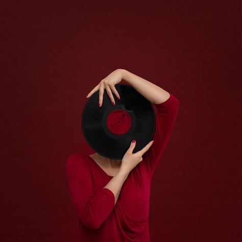 Vinyl Photoshoot, Record Photography, Faceless Portraits, Music Photoshoot, Red Clothes, Strong Emotions, Mode Prints, Rare Features, Vinyl Photography