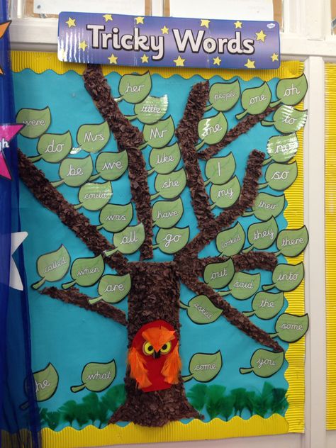 Tricky word tree Tricky Word Tree, Tricky Word Wall, Notice Boards, Tricky Words, Red Words, Kindergarten Fun, Sharing Economy, Year 2, Grade 3