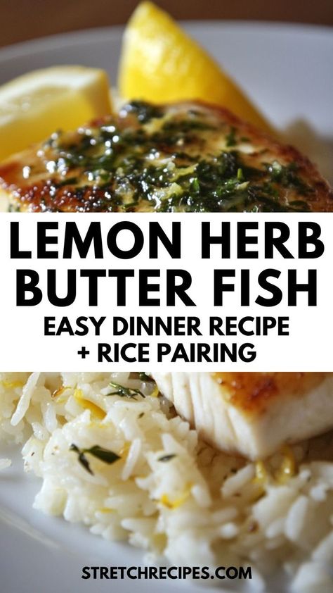 This lemon herb butter fish recipe is light, flavorful, and so easy to make! With fresh herbs and a zesty lemon butter sauce, it’s the perfect go-to for a quick weeknight dinner. Serve over jasmine rice for a complete meal. Save this pin now and click through for a full recipe! Recipes For Jasmine Rice, Lemon Basil Rice, Rice Recipes For Fish Side Dishes, Baked Fish And Rice Recipes, Seasoned Jasmine Rice, Rice To Go With Fish, Recipes With Jasmine Rice, Rice For Fish, Lemon Butter Rice