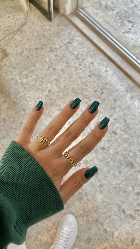 Dark green nails🖤 Dark Green Nails Coffin, Dark Green Nails Almond, Nail Designs Emerald Green, Green Nails Square, Preppy Nails, Green Acrylic Nails, Dark Green Nails, Different Nail Designs, Basic Nails