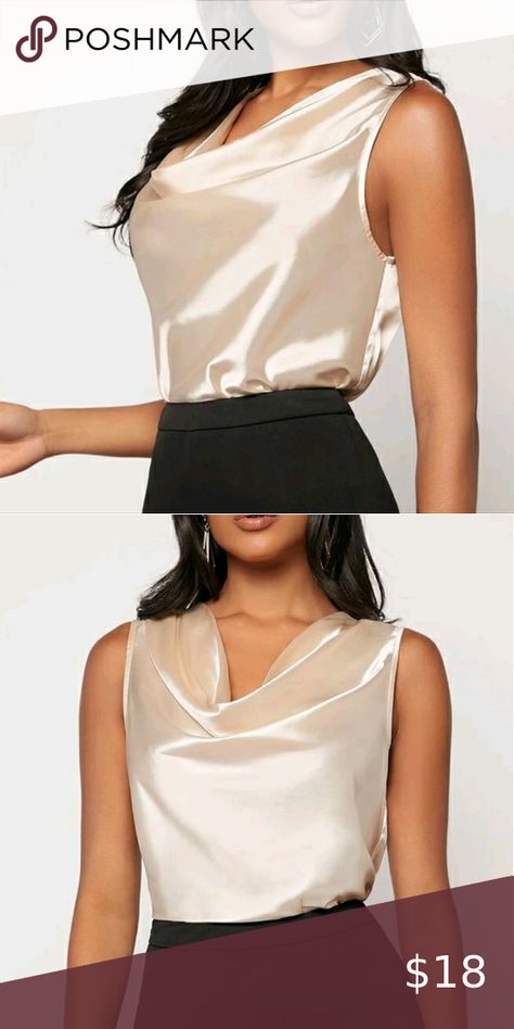 FREE  satin cowl neck top Color Champagne, Cowl Neck Top, Blouse Top, Sleeveless Blouse, Cowl Neck, Date Night, Night Out, Champagne, Topshop