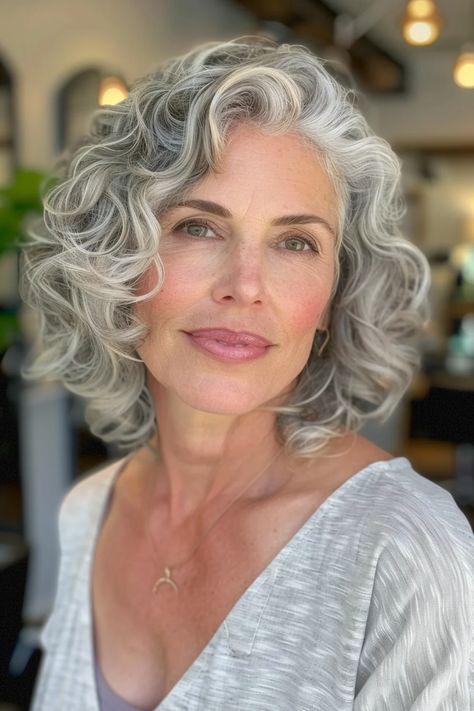 40 Stunning Curly Hairstyles for Women Over 60 to Embrace Your Natural Curls Shoulder Length Lace Front Wigs, Grey Human Hair Wigs, Curly Silver Hair, Mid Length Curly Hairstyles, Grey Hair With Bangs, Medium Length Curls, Classic Bob Haircut, Grey Curly Hair, Glamour Hair