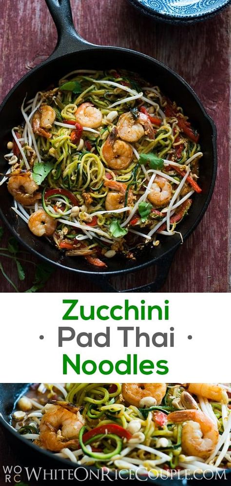 Healthy Zucchini Noodle Chow Mein Recipe on @whiteonrice Pad Thai Recipe Easy, Thai Zucchini, Healthy Pad Thai, Easy Thai Recipes, Healthy Thai Recipes, Zucchini Noodle, Pad Thai Noodles, Zoodle Recipes, Pad Thai Recipe