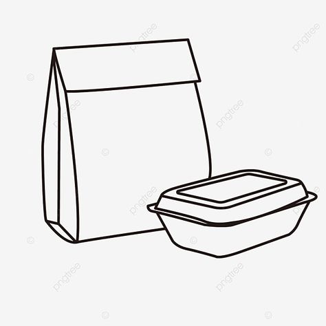 Bento Box Drawing, Lunch Box Drawing, Lunch Box Illustration, Paper Bag Illustration, Paper Bag Drawing, Lunch Drawing, Food Paper Bag, Peta Pikiran, Box Drawing