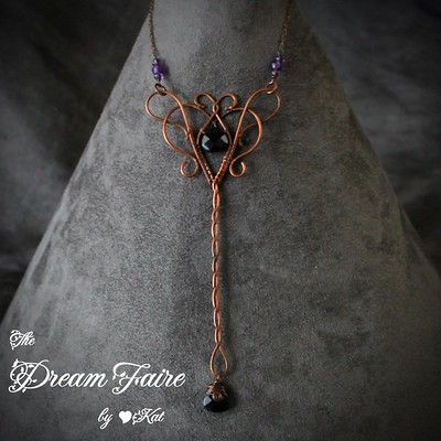 A Fairy's Wand - Fluorite, Amethyst and Woven Copper Wire … | Flickr Leaf Jewellery, Native Beading Patterns, Wire Jewelry Making, Fairy Wands, Diy Wire Jewelry, Wire Necklace, Wire Work Jewelry, Wire Pendant, Leaf Jewelry