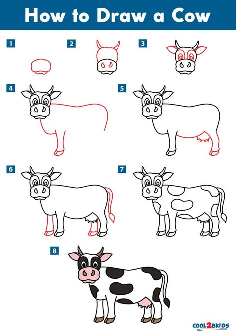 Cows Drawing Easy, Cow And Calf Drawing Easy, How To Paint A Cow Step By Step, How To Draw Farm Animals, Cow Drawing Easy Step By Step, How To Paint A Cow, Draw Cow Easy, Cow Simple Drawing, Cow Doodle Easy