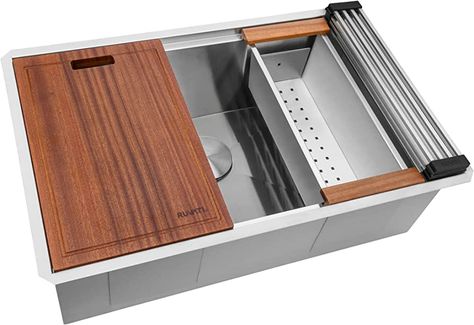 Ruvati 32-inch Workstation Ledge Undermount 16 Gauge Stainless Steel Kitchen Sink Single Bowl - RVH8300 - - Amazon.com Sink With Accessories, Workstations Design, Kitchen Fixture, Bowl Kitchen Sink, Steel Kitchen Sink, Single Bowl Kitchen Sink, Drain Cover, Stainless Steel Bar, Dish Rack Drying