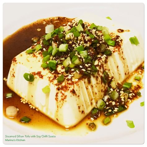 Silk Tofu, Tofu Sauce, Silken Tofu, Tofu Dishes, Hot Pepper, Chilli Sauce, Spring Onion, Sesame Oil, Extra Virgin