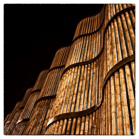 Car Park of the Leipzig Zoo | HPP Architects    Bamboo Wall by shlomo2000, via Flickr Bamboo Facade, Chocolate Museum, Sustainable Building Design, Bamboo House Design, Facade Material, Bamboo Structure, Bamboo Architecture, Bamboo Construction, Bamboo Art