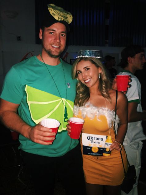 Alcohol Halloween Costumes Couples, Tequila And Lime Costume Couple, Alcohol Couple Costumes, Alcohol Drink Costume Ideas, Tequila And Lime Costume, Drink Halloween Costumes Alcoholic, Cocktail Halloween Costumes, Jack And Coke Costume, Drink Costumes Alcoholic