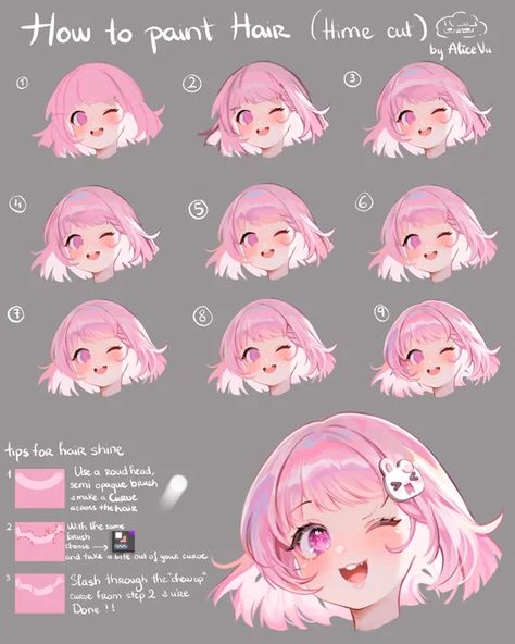 Alice Vu ☁️✍️Concept designer (@AliceVu134) / X Anime Hair Tutorial, Drawing Hair Tutorial, Anime Tutorial, Digital Art Beginner, Poses References, Digital Painting Tutorials, Hair Painting, Anime Drawings Tutorials, Art Tutorials Drawing