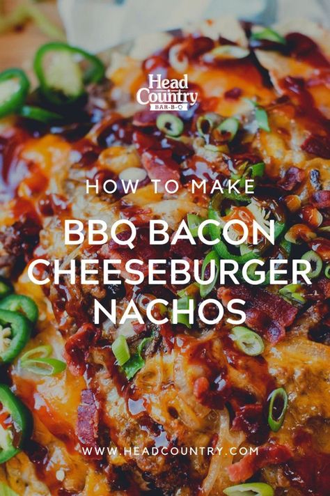 Event Food Ideas, Cheeseburger Nachos, Party Nachos, Bbq Bacon Cheeseburger, Bacon Nachos, Best Nacho Recipe, Recipes For Bbq, Sheet Pan Nachos, Country Bbq