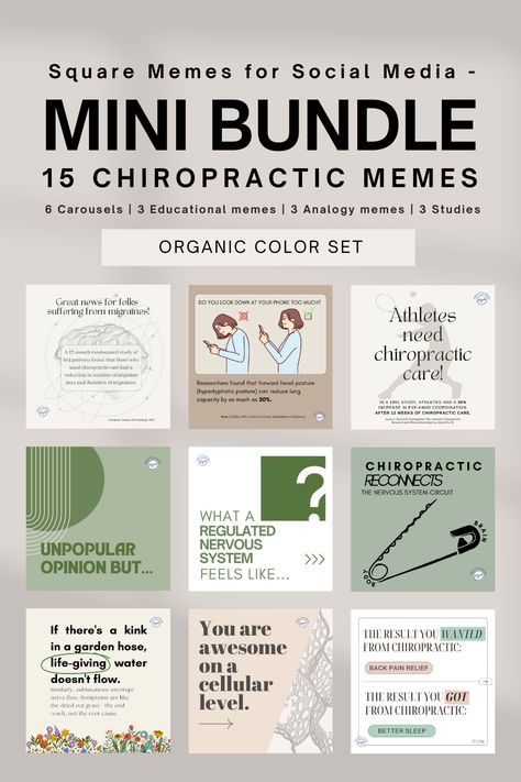 Chiropractors! You and your team don't have to spend hours on Canva - I've got your back. Purchase these read-to-post memes.  You'll get the Canva template link so you can change colors or add your logo. (Best if you have a Canva Pro account.) Graphic Ideas, Organic Colors, Canva Pro, Got Your Back, Chiropractic, Your Back, Canva Template, Color Change, Must Haves