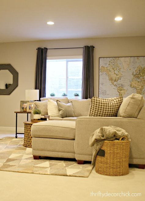 Our coziest room in the house! Basement Design Layout, Bedroom Inspirations Cozy, Basement Family Rooms, Thrifty Decor Chick, Cozy Basement, Basement Family Room, Thrifty Decor, Basement Walls, La Z Boy