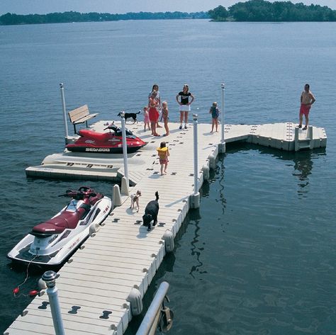 Lake House Dock, Building A Dock, Jet Ski Dock, Dock Ideas, Pontoon Dock, Boat Docks, Michigan Lake, Floating Boat, Floating Dock