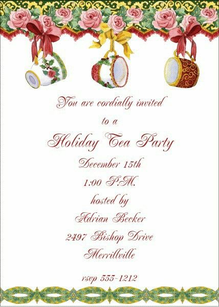 Tea Invitations, Christmas Afternoon Tea, Sample Invitation, Christmas Tea Party, Holiday Tea, Tea Party Invitations, Baby Shower Tea, Tea Party Theme, Christmas Entertaining