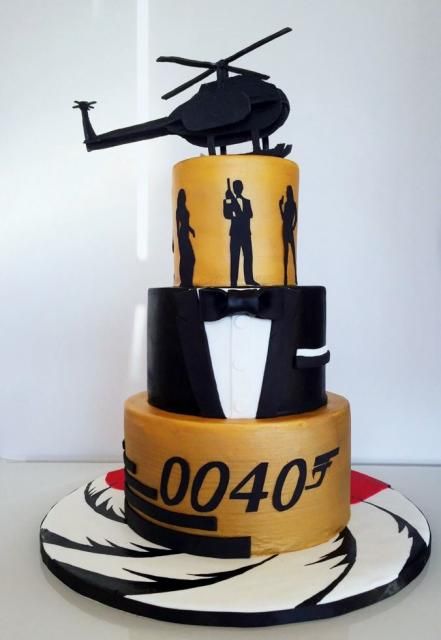 60th Birthday Cake For Men, James Bond Cake, Marvel Birthday Cake, James Bond Theme Party, James Bond Party, Airplane Cake, Tiered Cakes Birthday, 40th Birthday Party Decorations, 80 Birthday Cake