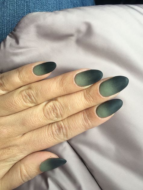 Almond matte green and black ombre nails Matte Green Ombre Nails, Green And Black Ombre Nails, Black And Green Ombre Nails, Ombre Nails Green, Green Ombre Nails, Matte Green Nails, Nail Party, Black Ombre Nails, Black Almond Nails