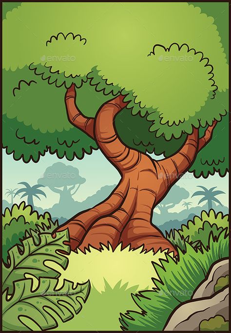 Cartoon jungle background. Vector clip art illustration with simple gradients. Some elements on separate layers. EPS10 and PSD fil Cartoon Jungle Background, Tree Vector Art, Cartoon Jungle, Jungle Drawing, Jungle Cartoon, Cartoon Forest, Waterfall Background, Jungle Background, Rainforest Theme