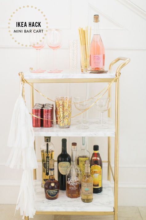 Ikea Hack: Mini Bar Cart - Photography : Ruth Eileen Photography - http://rutheileenphotography.com/ Ikea Bar Cart, Ikea Bar, Closet Ikea, Diy Home Decor For Apartments, Diy Bar Cart, Style Me Pretty Living, Gold Bar Cart, Bar Cart Styling, Ikea Hack Ideas