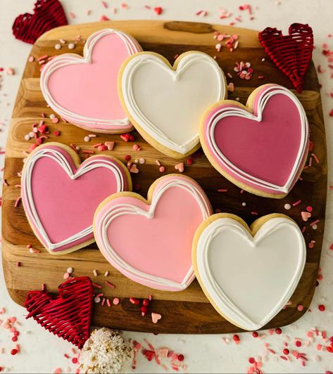 Valentine Cutout Cookies, Valentines Sugar Cookies Decorated, Valentines Sugar Cookies, Heart Sugar Cookies, Heart Shaped Sugar Cookies, Valentine Cookies Decorated, Valentine Sugar Cookies, Royal Iced Cookies, Iced Sugar Cookies