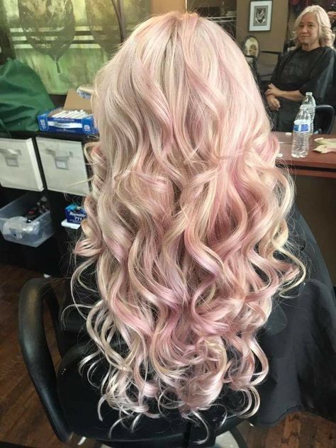 White Blonde Hair With Pink Highlights, Pink N Blonde Hair, Platinum With Pink Highlights, Long Hair With Pink Highlights, Blonde Curly Hair Pink Highlights, Light Blonde Hair With Pink Highlights, Pink Highlights In Blonde Hair Curly, Blonde With Pink Lowlights, Ash Blonde With Pink Highlights