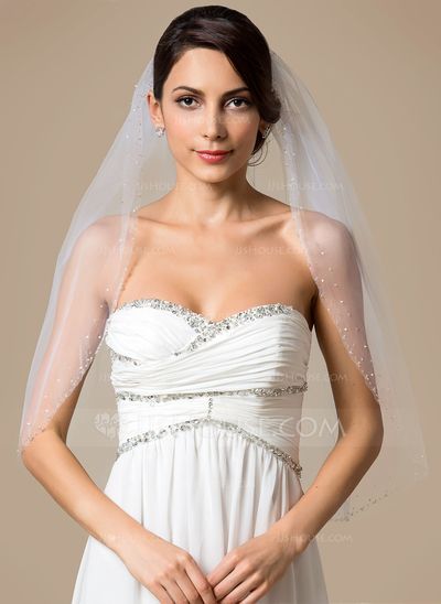 [£19.00] One-tier Elbow Bridal Veils With Beaded Edge Cheap Wedding Veil, Cathedral Bridal Veils, Veil Length, Beautiful Veil, Wedding Bridal Veils, Special Event Dresses, Wedding Veil Accessories, Beaded Edge, Bridal Veils