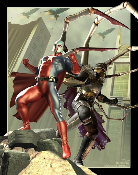 Statesman and Lord Recluse by DouglasShuler on DeviantArt City Of Heroes Characters, Superhero City, City Of Heroes, Book Artwork, Comic Book Artwork, Union City, The Editor, Iron Fist, Superhero Art