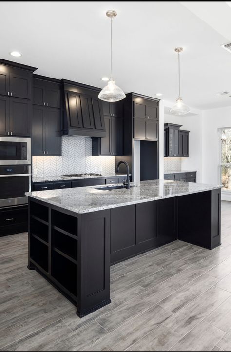 Kirchen Design, Kitchen With Black Cabinets, Black Kitchen Decor, Espresso Kitchen, Kitchen Ideas Dark Cabinets, Kitchen Ideas Dark, Cabinets White, Gray Walls, Dream Kitchens Design