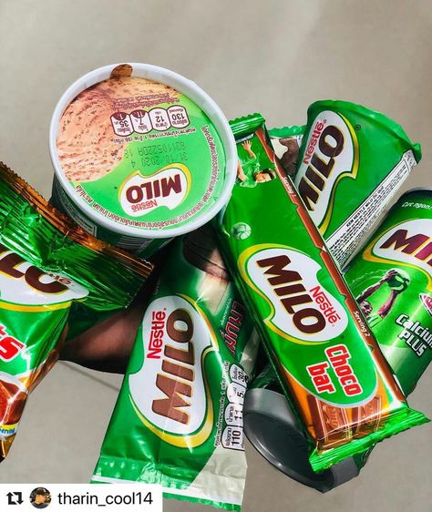 Milo Drink Aesthetic, Milo Drink, Fridge Stock, Chocolate Candy Brands, Ice Chocolate, Thai Snacks, Food Stock, Junk Food Snacks, Tasty Recipes Videos