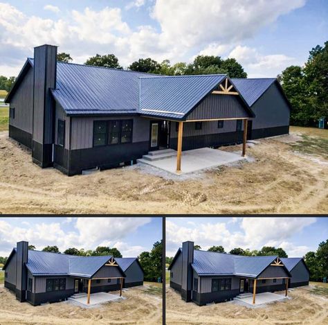 Black Barndominium Exterior Is My... - Amazing House Plan Gray And Black Barndominium Exterior, Charcoal Grey Barndominium Exterior, Black And Gray Barndominium, Matte Black Barndominium, Black Barndominium Exterior Modern, Charcoal Grey Barndominium, Black And Grey Barndominium, Dark Grey Barndominium Exterior, Charcoal And Black Barndominium