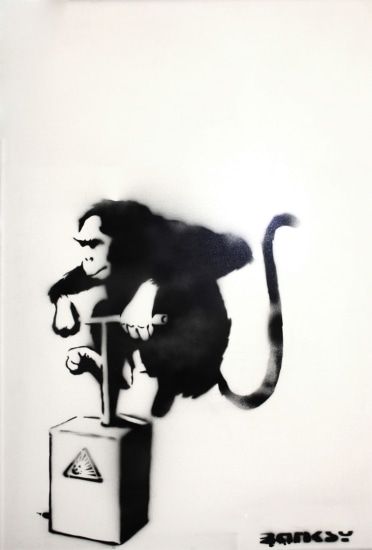 Monkey Detonator, 2002 - Banksy Explained Banksy Monkey, Urban Wall Art, Street Art Banksy, Graffiti Wall Art, Graffiti Wall, French Artists, Spray Painting, Banksy, Animal Kingdom