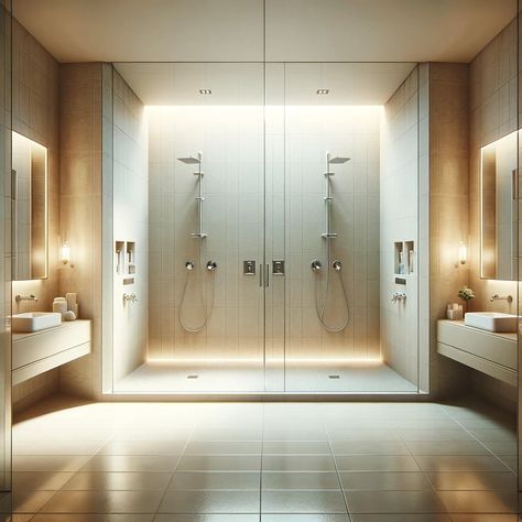 Double Shower Guide | Double Shower Doors, Types and Cost | Modernize Double Shower Head Master Baths, Double Showers, Double Shower Head, Remove Mold From Shower, Double Shower Heads, Ceiling Shower Head, Remove Mold, Door Options, Bathroom Remodel Cost