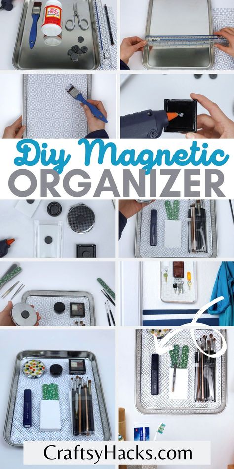 DIY a handy magnetic organizer with a few simple supplies. Use this DIY organizing solution anywhere! You can use these brilliant home storage idea to get organized and declutter your space. Magnetic Storage Ideas, Diy Organizing, Magnetic Organizer, Diy Rope Basket, Magnetic Storage, Storage Idea, Storage House, Diy Basket, Practical Storage