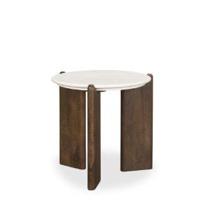 White Marble Side Table, Marble Side Tables, Wood And Marble, Round Side Table, Solid Mango Wood, Art Furniture, Joss And Main, Brown Wood, Mango Wood