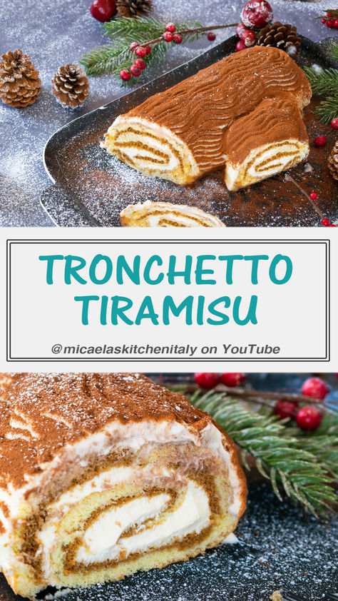 Best Tiramisu Tronchetto Christmas Dessert - The Ultimate Italian Yule Log Recipe Christmas Yule Log Cake, Best Tiramisu, Sponge Cake Roll, Yule Log Recipe, Homemade Tiramisu, Christmas Yule Log, Yule Log Cake, Tiramisu Dessert, Christmas Log