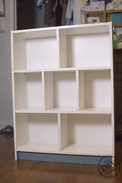 BILLY Bookcase DIY Dollhouse - IKEA Hack - The DIY Village Ikea Billy Bookcase Dollhouse, Diy Dollhouse With Storage, Cabinet Dollhouse Diy, Dollhouse From Bookcase, Cube Shelf Doll House Diy, Dollhouse Ikea Hack, Ikea Hack Dollhouse, Bookshelf Dollhouse Diy, Billy Bookcase Diy