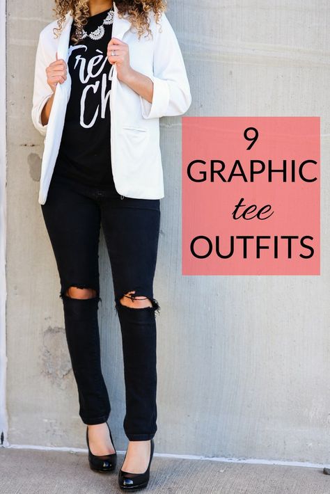 graphic tee outfit ideas | fashion blog | fashion blogger | fashion | what to wear Valentine Graphic Tee, Black Tshirt And Jeans Outfit, Graphic Tee Outfit Black Women, Dress Up Tshirt, Graphic Tee Outfit Fall, Tee Styling, Graphic Tshirt Outfit, Tees Outfit, Casual Tshirt Outfit