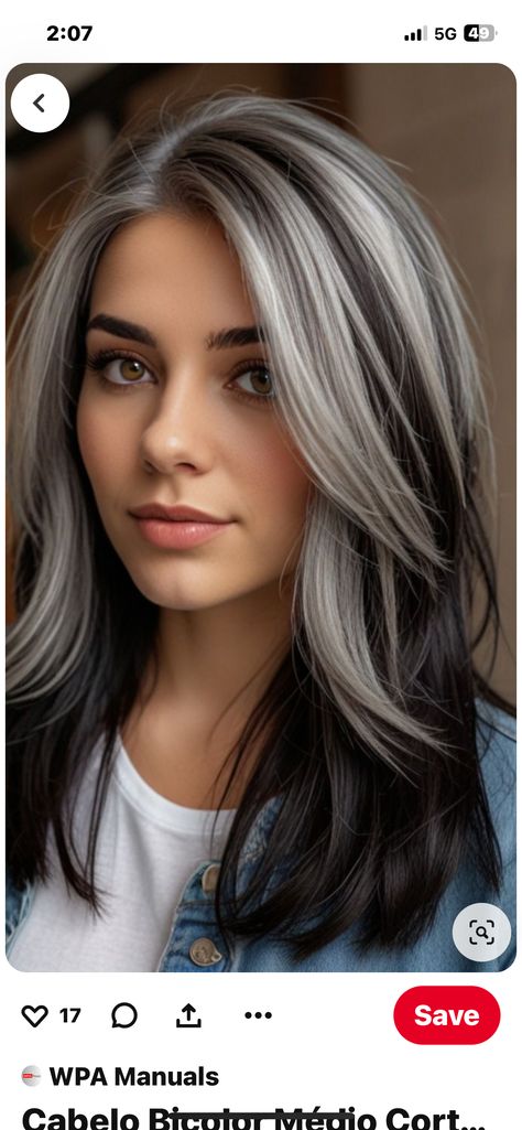 Gray Peekaboo Hair, Grey Hair With Brown Lowlights, Grey Balayage Hair, Ash Gray Balayage, Black Hair With Grey Highlights, Dark Underneath Hair, Gray Highlights Brown Hair, Black And Silver Hair, Gray Balayage