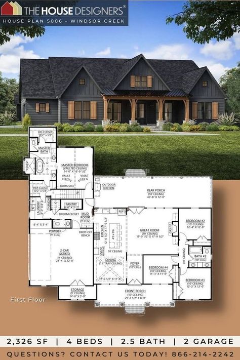 Country Farmhouse Plans, Barn Homes Floor Plans, Creek House, American House Plans, Farmhouse Floor Plans, Classic House Exterior, Barn Style House Plans, Cottage Style House Plans, 4 Bedroom House Plans